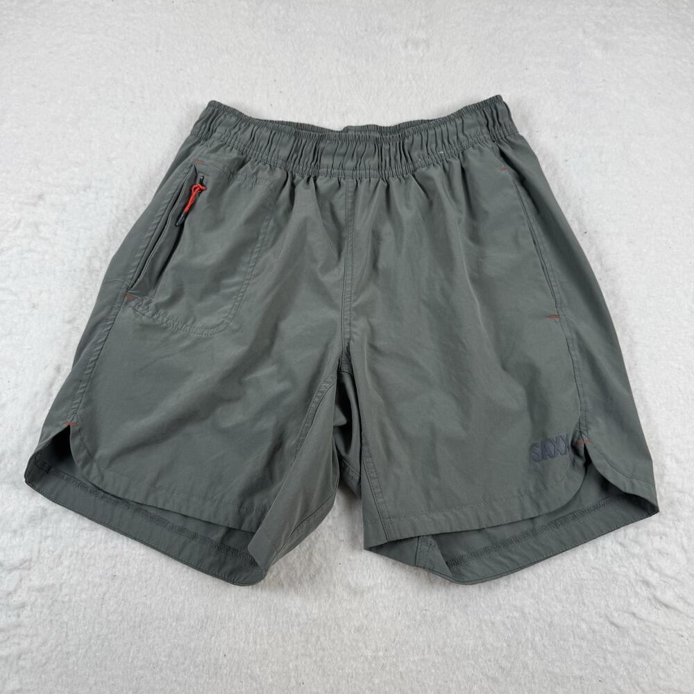 SAXX Shorts Mens Size M Green 7 Inseam Lined Athletic Stretch Running Workout